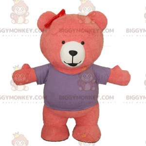 BIGGYMONKEY™ maskotdräkt rosa och vit nalle, rosa björndräkt -