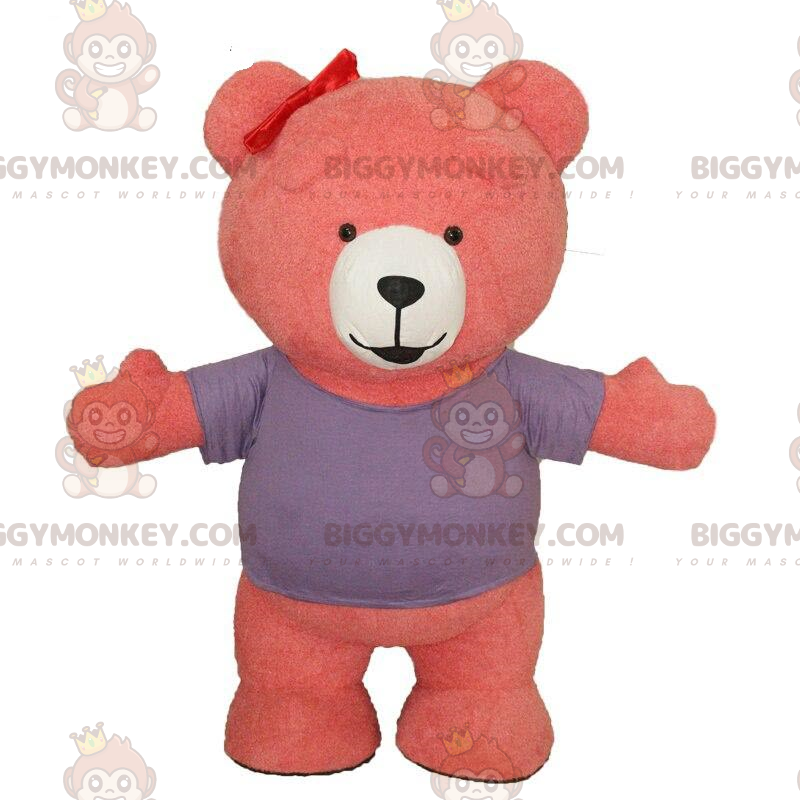 BIGGYMONKEY™ Maskottchenkostüm rosa und weißer Teddy, rosa