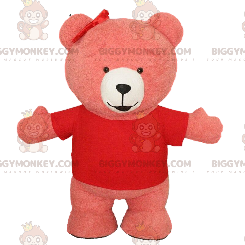 Jätte rosa teddy BIGGYMONKEY™ maskotdräkt, leende rosa