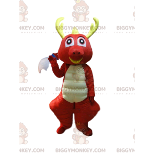 Traje de mascote BIGGYMONKEY™ Dragão vermelho e branco com