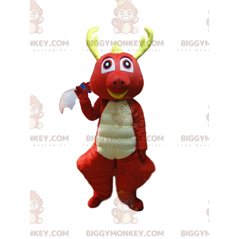 BIGGYMONKEY™ Mascot Costume Red and White Dragon with Yellow