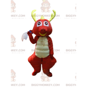 BIGGYMONKEY™ Costume da mascotte Drago rosso e bianco con corna