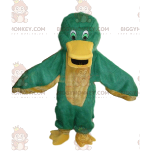 Traje de mascote BIGGYMONKEY™ pato verde e amarelo, fantasia de