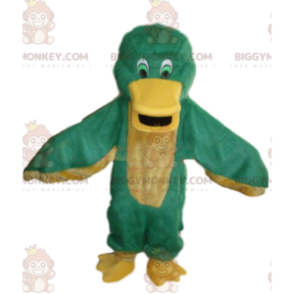 BIGGYMONKEY™ mascottekostuum groene en gele eend, kleurrijk