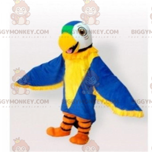 Costume da mascotte Pappagallo BIGGYMONKEY™ blu, giallo, verde