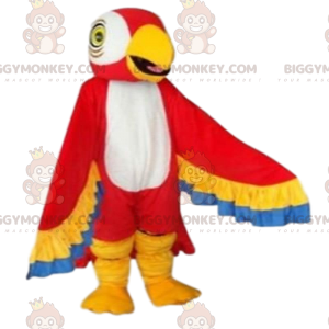 Rood, geel, blauw en wit papegaai BIGGYMONKEY™ mascottekostuum