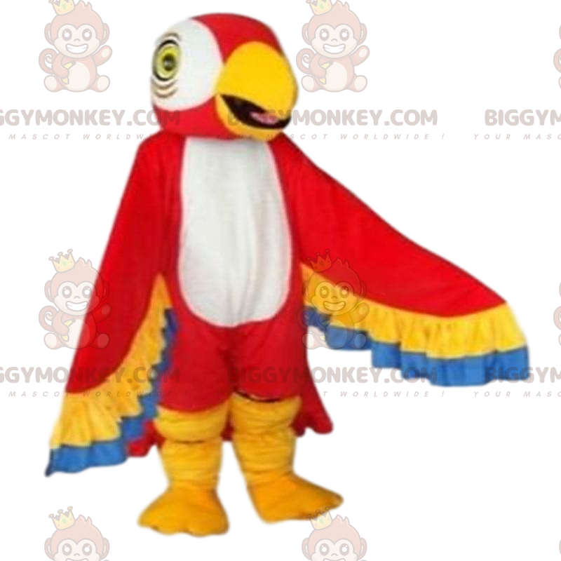 Costume de mascotte BIGGYMONKEY™ de perroquet rouge, jaune