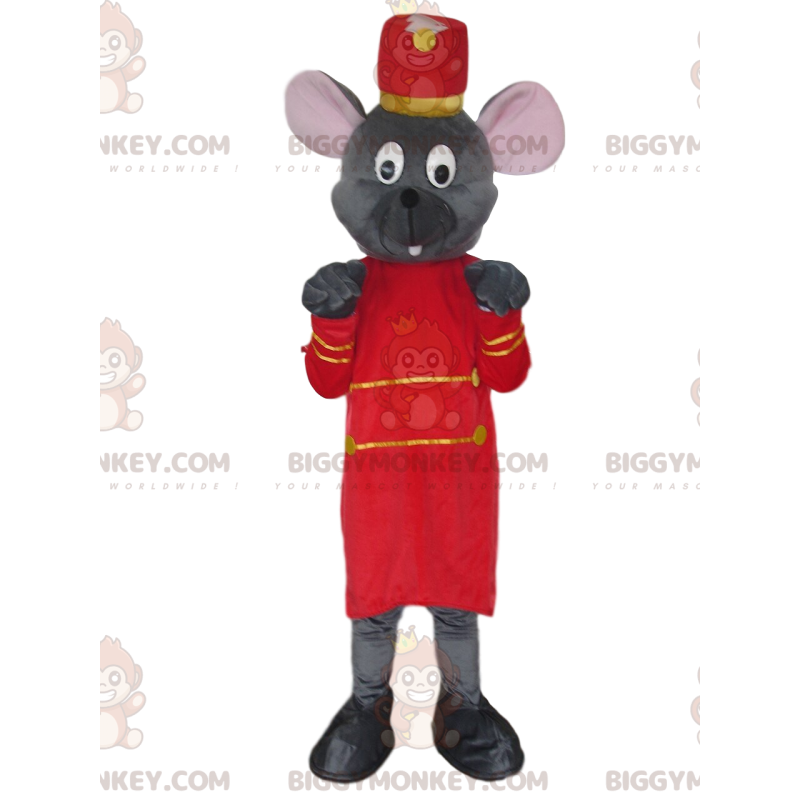 BIGGYMONKEY™ Maskottchenkostüm Graue Maus im Butler-Outfit -