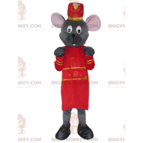 BIGGYMONKEY™-mascottekostuum grijze muis in butler-outfit -