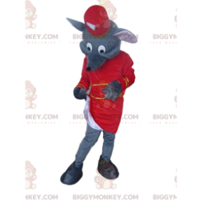 Fantasia de mascote BIGGYMONKEY™ Rato cinza com roupa de