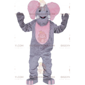 Gigantische grijze en roze olifant BIGGYMONKEY™ mascottekostuum