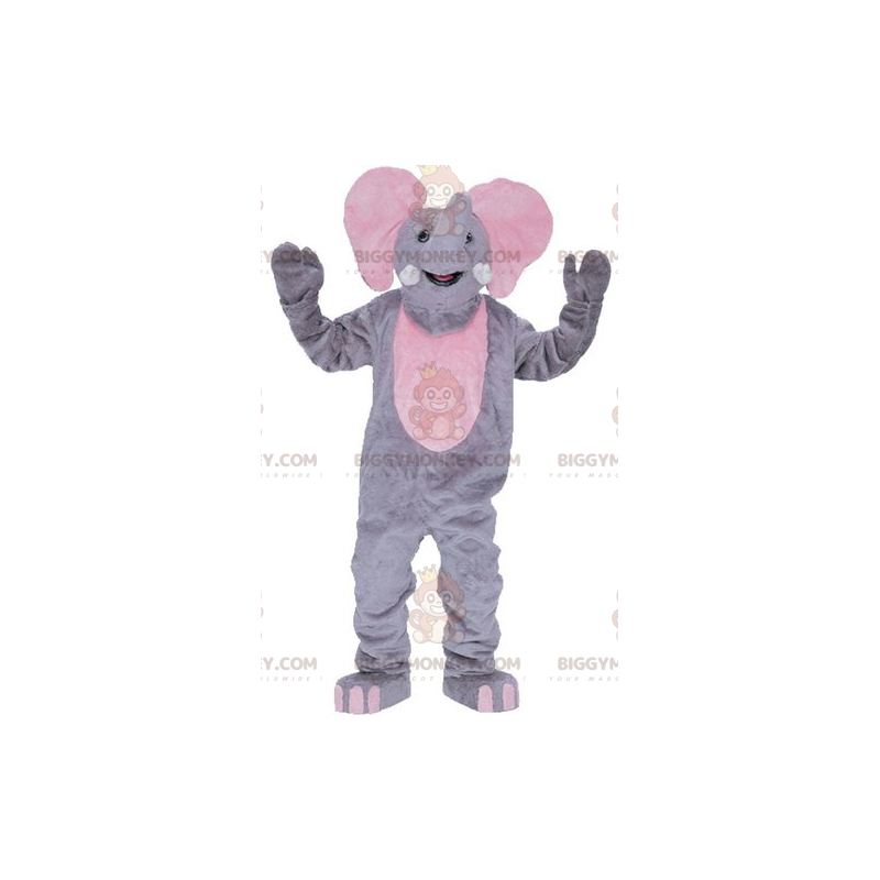 Disfraz de mascota elefante gigante gris y rosa BIGGYMONKEY™ -