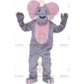 Jätte grå och rosa elefant BIGGYMONKEY™ maskotdräkt -