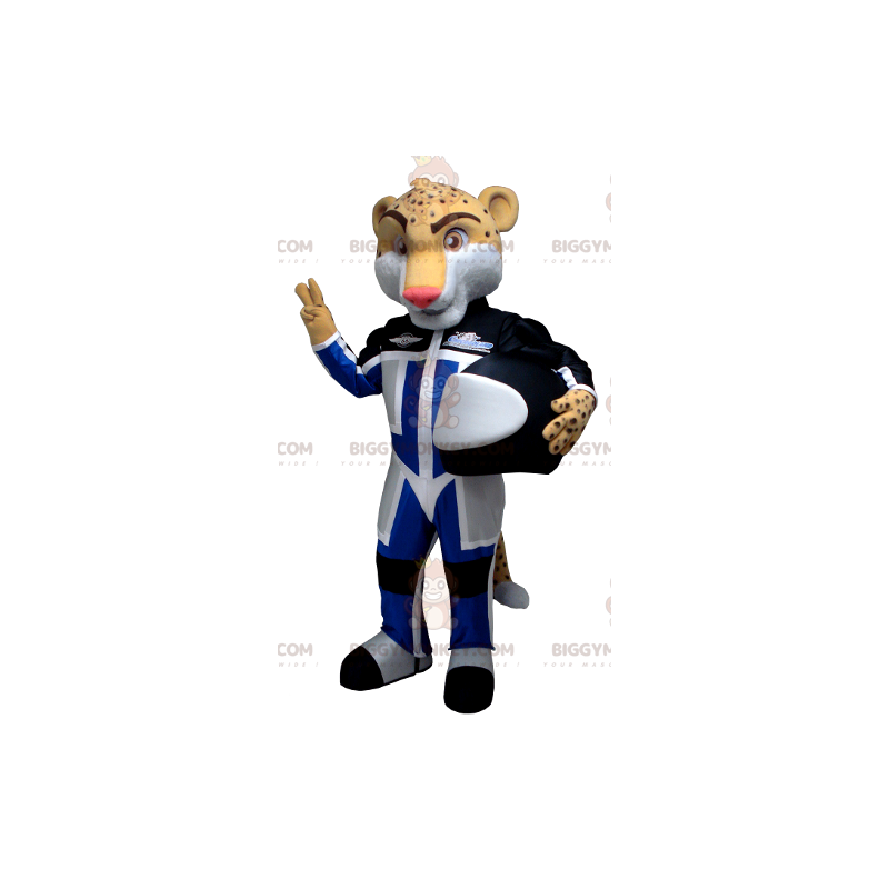 BIGGYMONKEY™ Mascot Costume Leopard Tiger In Pilot Outfit -