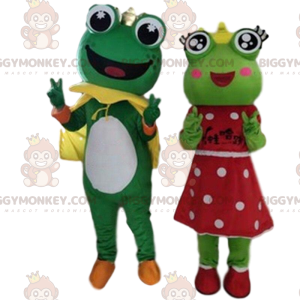 2 BIGGYMONKEY™s maskot av grodor, prins och prinsessa -