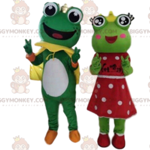 2 BIGGYMONKEY™ mascotte di rane, principe e principessa -