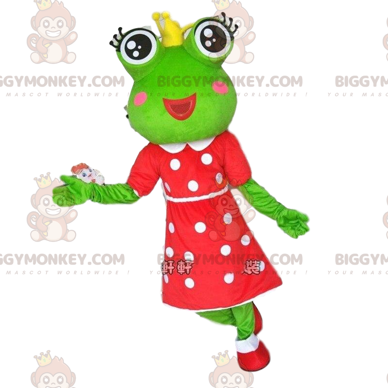 Kostium maskotka zielona żaba BIGGYMONKEY™ z koroną i sukienką