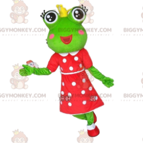 Costume da mascotte BIGGYMONKEY™ rana verde con corona e