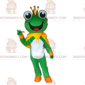 Traje de mascote de sapo BIGGYMONKEY™ com coroa, traje de