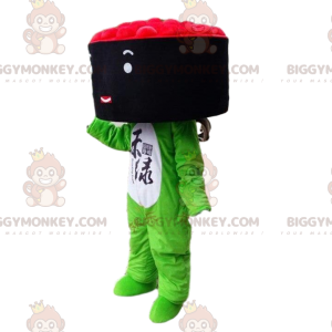 Mascote BIGGYMONKEY™ Traje de maki, sushi gigante com ovas de