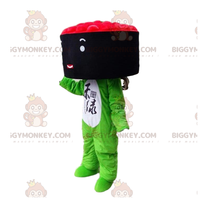 Mascote BIGGYMONKEY™ Traje de maki, sushi gigante com ovas de