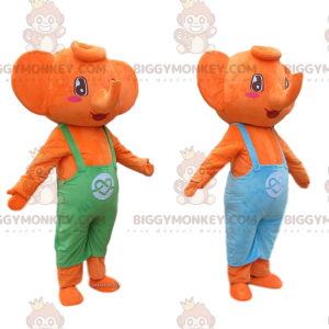 2 elefanti arancioni mascotte di BIGGYMONKEY™ vestiti con tute