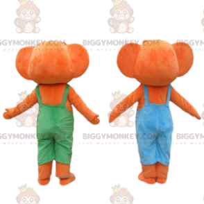 2 elefantes laranja mascote do BIGGYMONKEY™ vestidos com