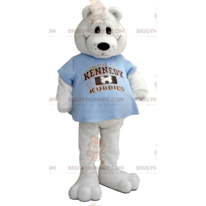 Disfraz de mascota oso polar BIGGYMONKEY™ con camiseta azul -