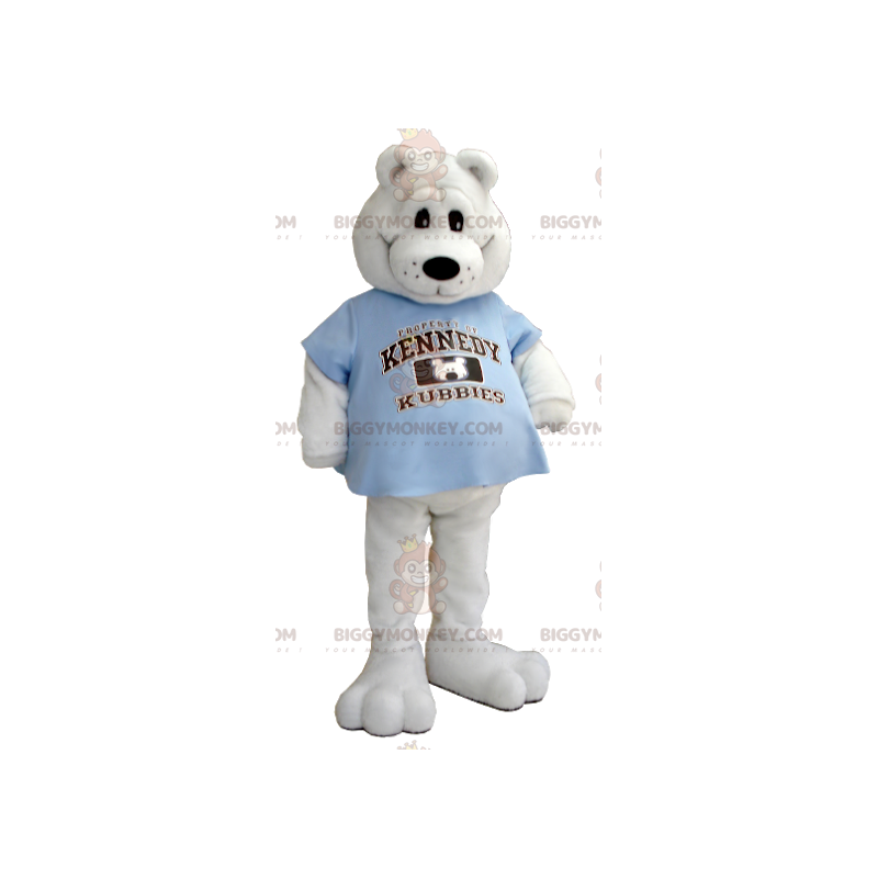 Eisbär BIGGYMONKEY™ Maskottchenkostüm mit blauem T-Shirt -