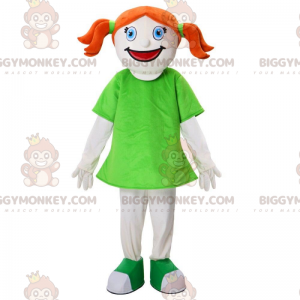 BIGGYMONKEY™ punatukkaisen tytön maskottiasu, lasten puku ja