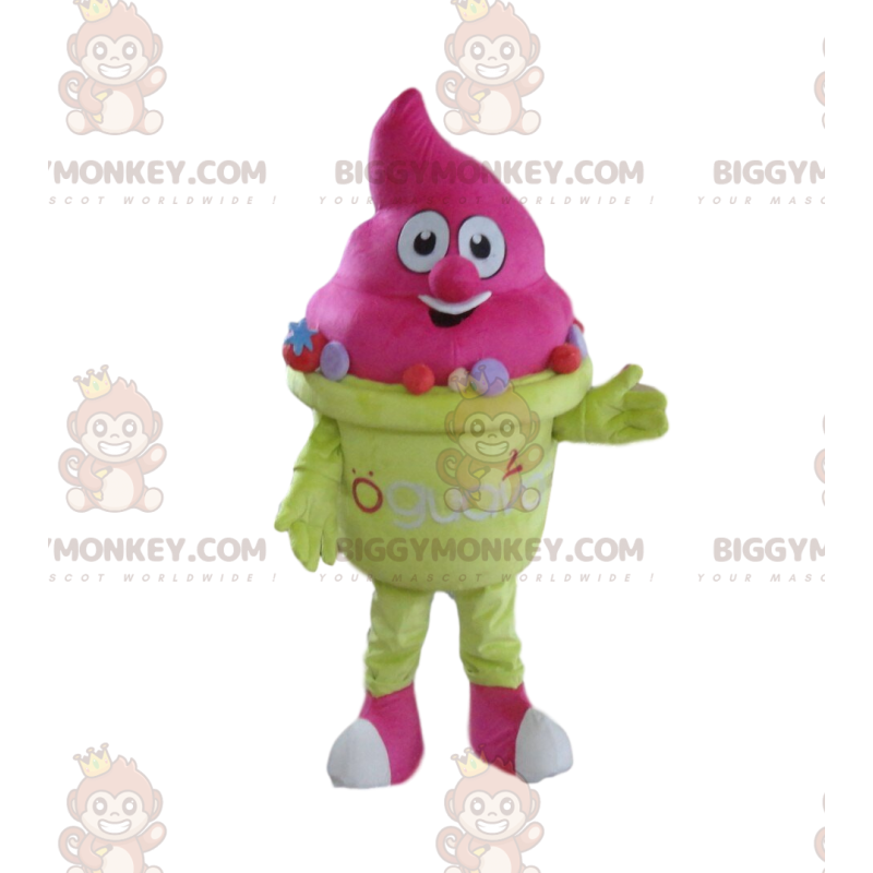 Pink ice cream BIGGYMONKEY™ mascot costume, ice cream cone