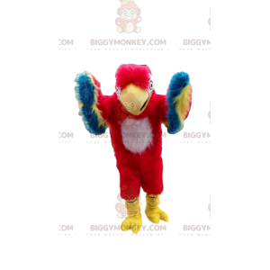 Rood, geel, blauw en wit papegaai BIGGYMONKEY™ mascottekostuum