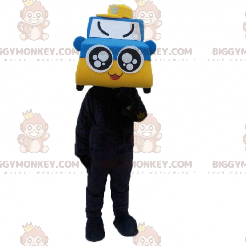 Traje de mascote de carro azul e amarelo BIGGYMONKEY™, traje de