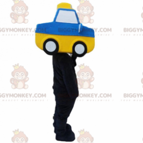 Costume de mascotte BIGGYMONKEY™ de voiture bleue et jaune