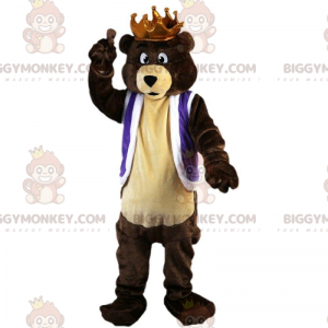BIGGYMONKEY™ maskottiasu ruskea karhu kruunulla, karhukuningas