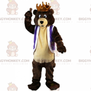 BIGGYMONKEY™ Maskottchen Kostüm Braunbär mit Krone, Bärenkönig