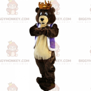 BIGGYMONKEY™ costume mascotte orso bruno con corona, costume da