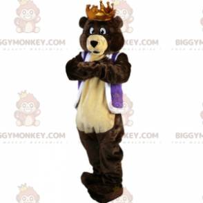 Traje de mascote BIGGYMONKEY™ urso pardo com coroa, fantasia de