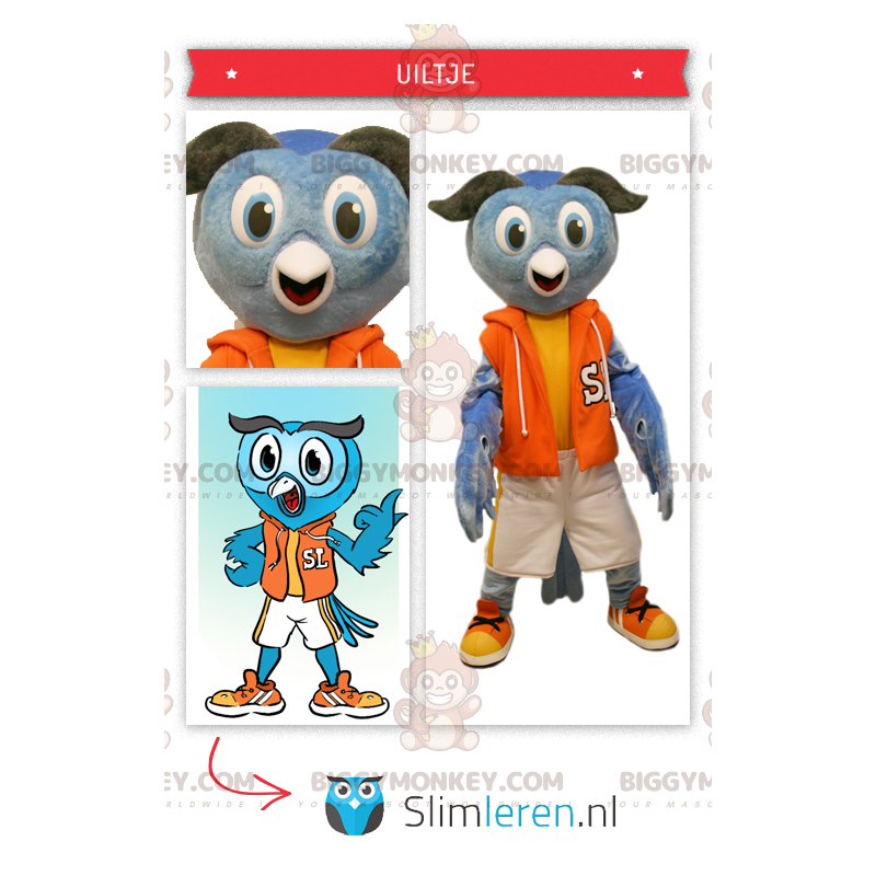 Traje de mascote Owl BIGGYMONKEY™ vestido com roupas esportivas