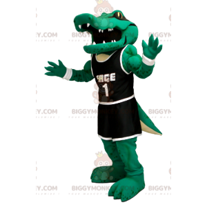 Groene krokodil BIGGYMONKEY™ mascottekostuum in zwarte