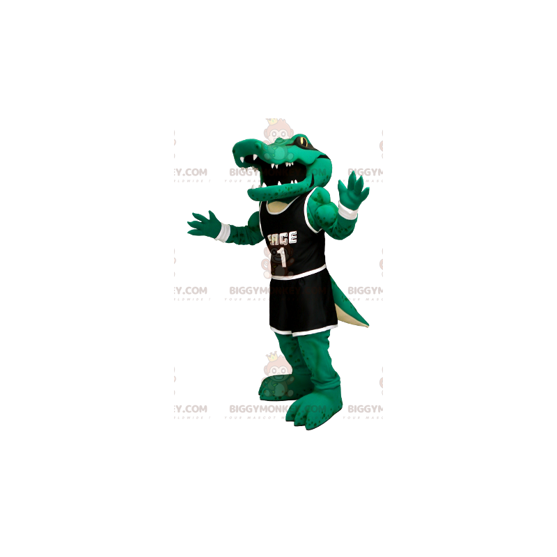 Green Crocodile BIGGYMONKEY™ Mascot Costume In Black Sportswear