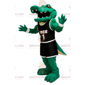 Costume de mascotte BIGGYMONKEY™ de crocodile vert en tenue de