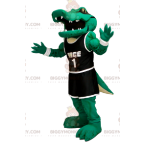 Grön krokodil BIGGYMONKEY™ maskotdräkt i svarta sportkläder -