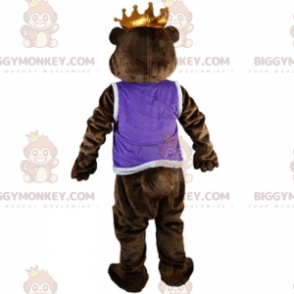 BIGGYMONKEY™ Maskottchen Kostüm Braunbär mit Krone, Bärenkönig