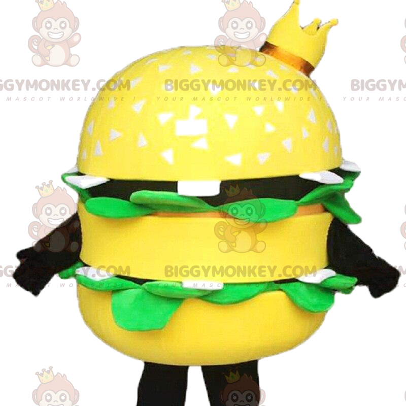 Giant Yellow Burger BIGGYMONKEY™ Mascot Costume, with Crown -