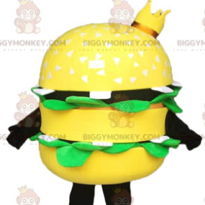 Giant Yellow Burger BIGGYMONKEY™ Mascot Costume, with Crown -