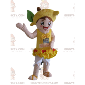 Dívčí kostým maskota BIGGYMONKEY™ s citronem na hlavě, dívčí