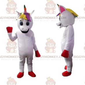 Traje de mascote de unicórnio branco BIGGYMONKEY™ com juba