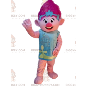 BIGGYMONKEY™ mascottekostuum van trol met roze haar, beroemd