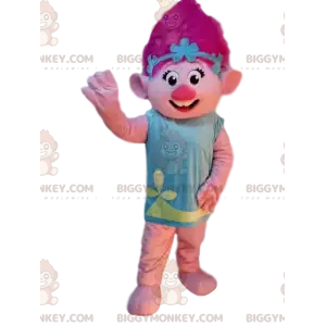 BIGGYMONKEY™ maskotdräkt av troll med rosa hår, berömd kostym -